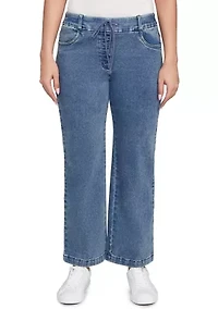 Petite Drawstring Terry Denim Wide Leg Jeans