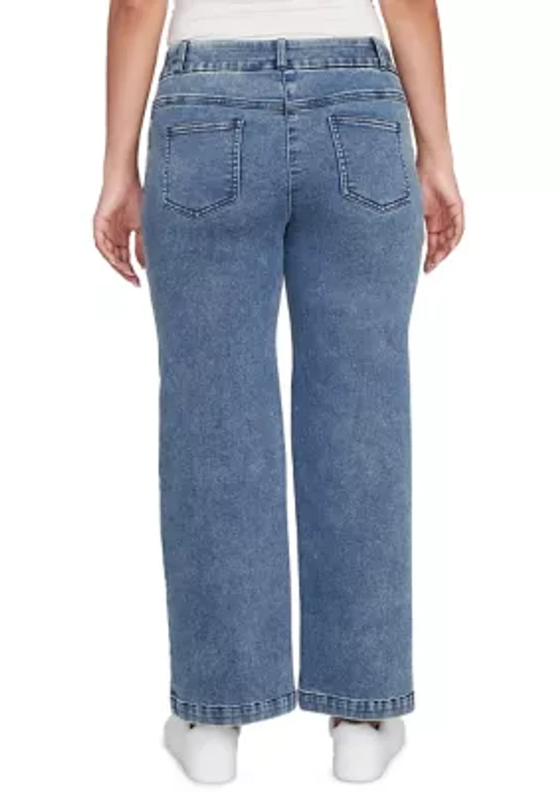 Petite Drawstring Terry Denim Wide Leg Jeans