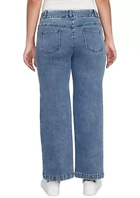 Petite Drawstring Terry Denim Wide Leg Jeans