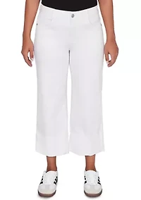 Petite Comfort Waist Wide Leg Cropped White Jeans
