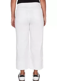 Petite Comfort Waist Wide Leg Cropped White Jeans