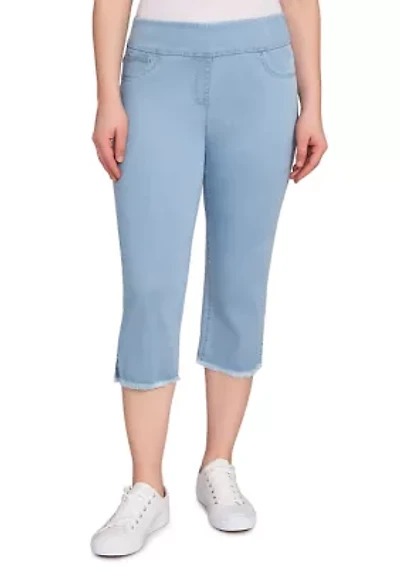 Petite Tencel™ Stretch Denim Fringe Hem Capri Pants