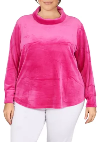 Plus Solid Velour Cowl Neck Top