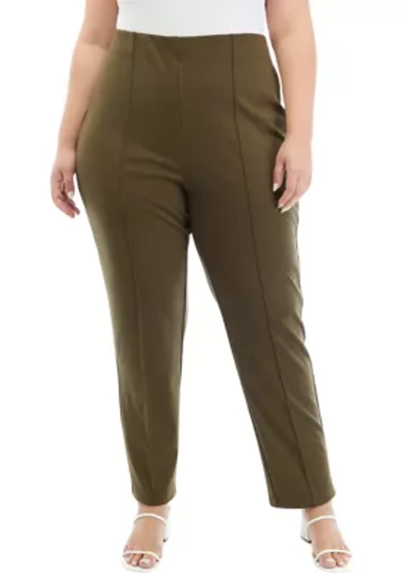 Plus Solid Seamed Ponte Pants