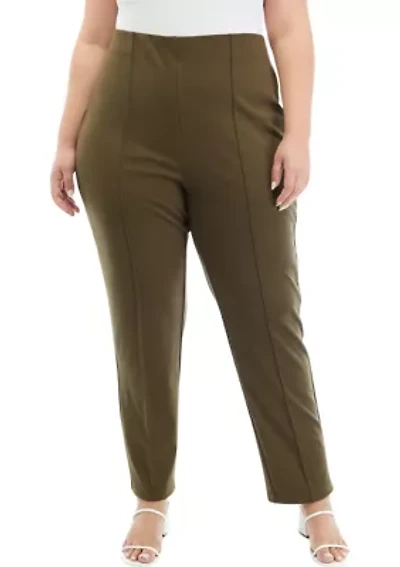 Plus Solid Seamed Ponte Pants