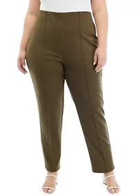 Plus Solid Seamed Ponte Pants