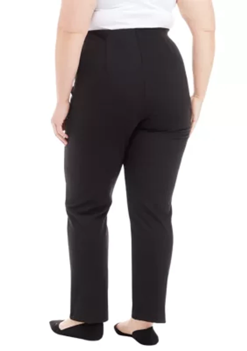 Plus Solid Seamed Ponte Pants