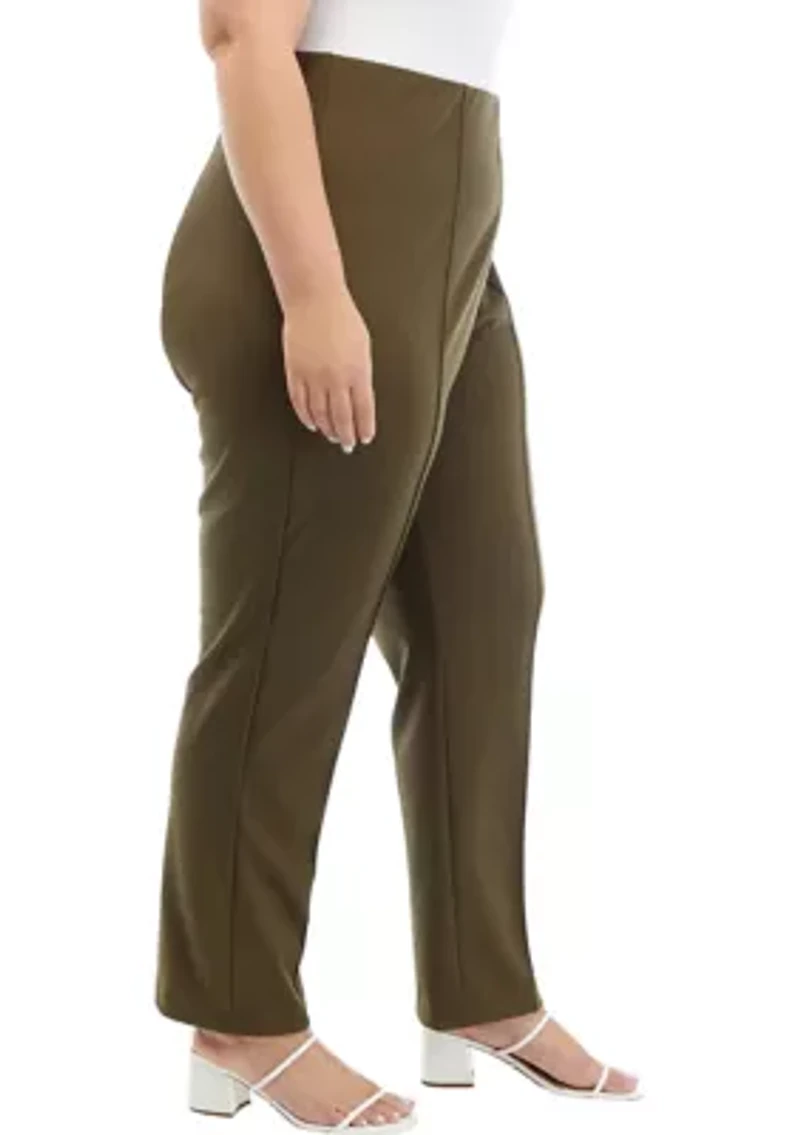 Plus Solid Seamed Ponte Pants