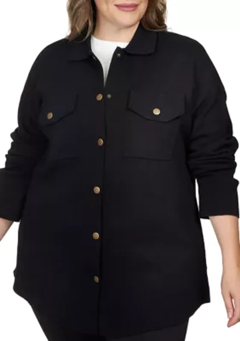 Plus Solid "Shacket" Sweater Jacket