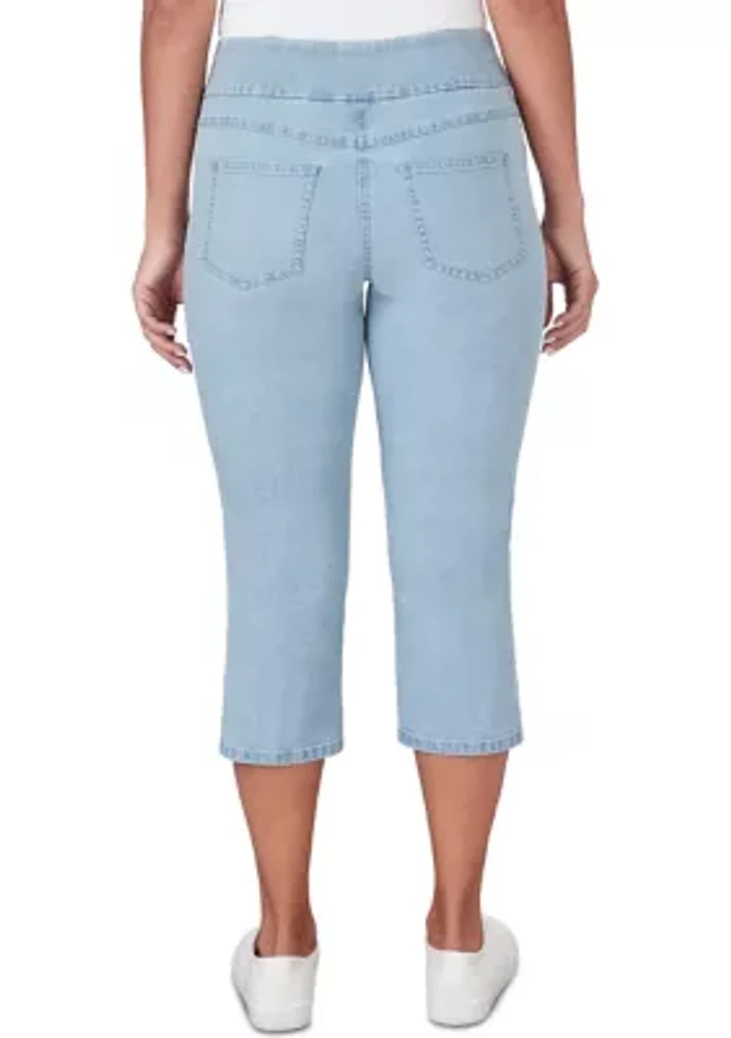 Petite Pull On Denim Capri Pants with Slit Hem