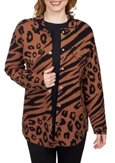 Petite Animal Print Shacket Sweater Jacket