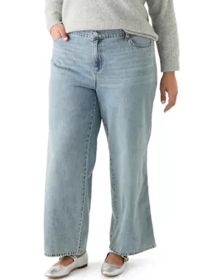 Plus Slouchy Elastic Back Wide Leg Jeans