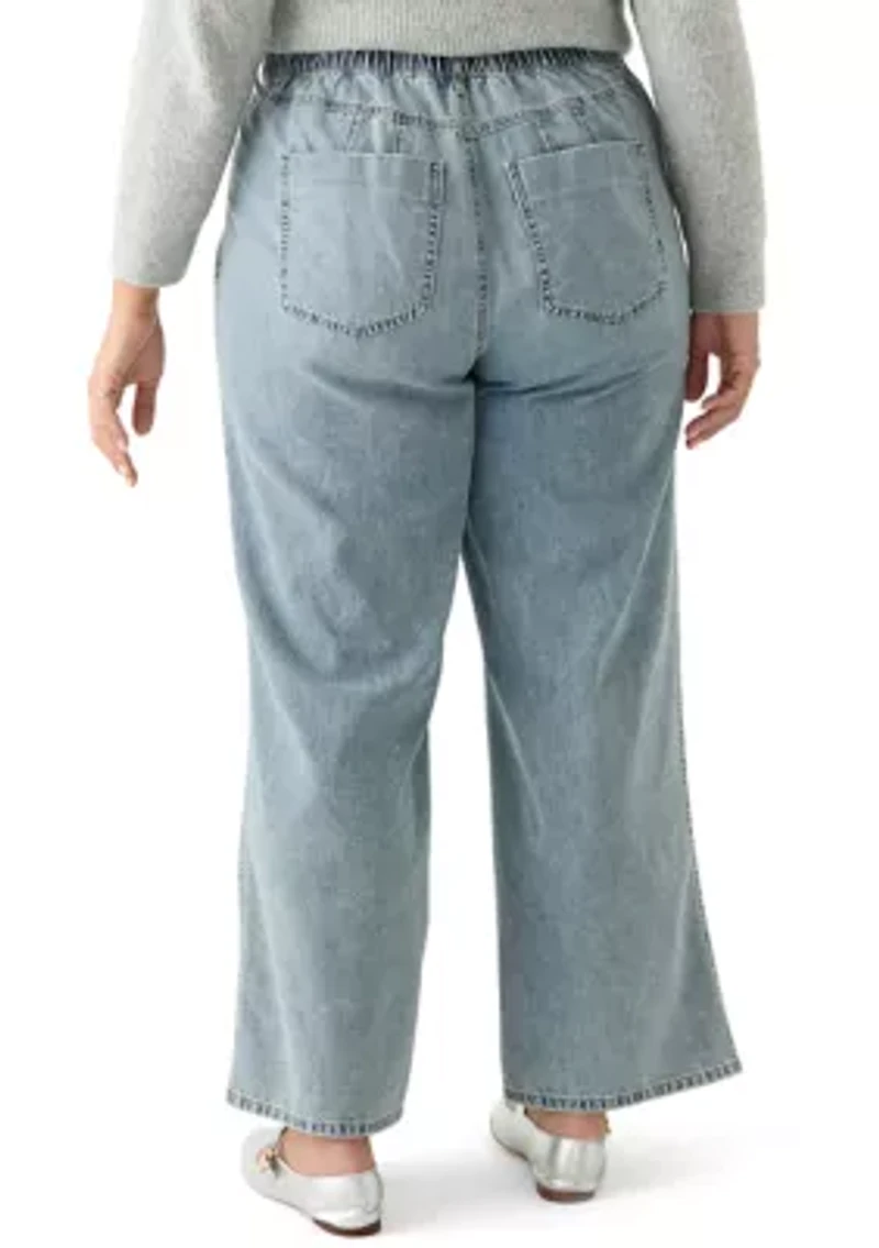 Plus Slouchy Elastic Back Wide Leg Jeans