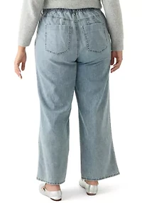 Plus Slouchy Elastic Back Wide Leg Jeans