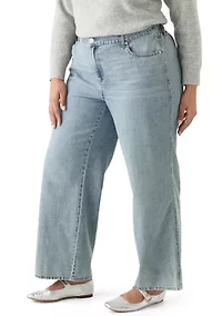 Plus Slouchy Elastic Back Wide Leg Jeans