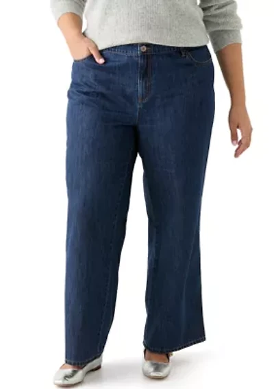Plus Slouchy Elastic Back Wide Leg Jeans