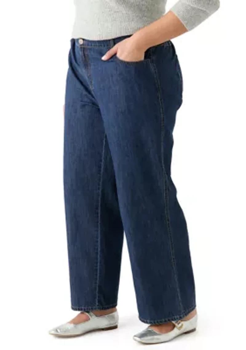 Plus Slouchy Elastic Back Wide Leg Jeans
