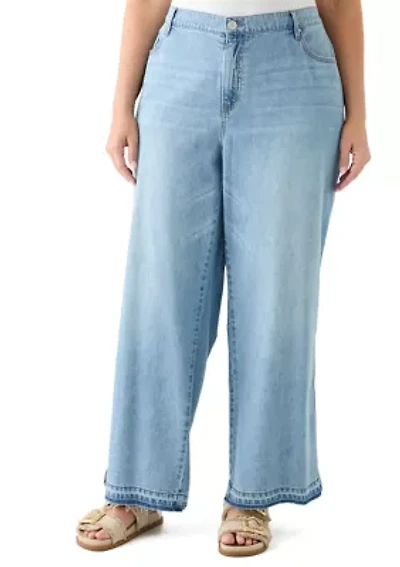 Plus Elastic Back Wide Leg Jeans
