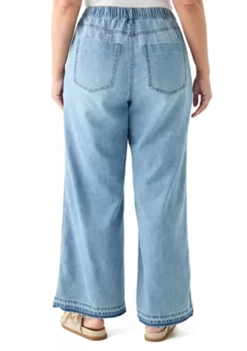 Plus Elastic Back Wide Leg Jeans
