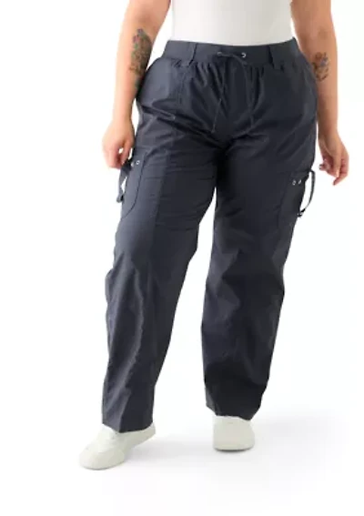 Plus Ribbed Waist Poplin Utility Pants