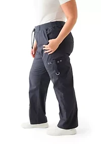 Plus Ribbed Waist Poplin Utility Pants