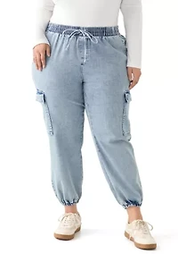 Plus Cozy Denim Cargo Joggers