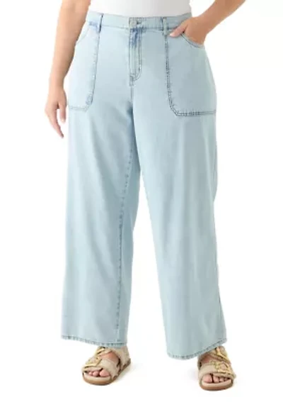 Plus Elastic Back Wide Leg Jeans