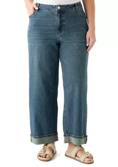 Plus Cuffed Wide Leg Jeans