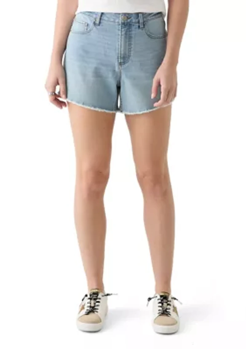 Women's High Rise Fray Longline Denim Shorts