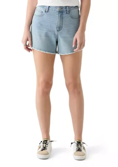 Women's High Rise Fray Longline Denim Shorts