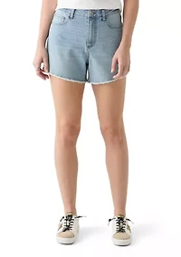 Women's High Rise Fray Longline Denim Shorts