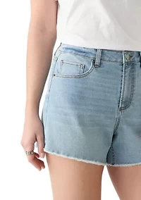 Women's High Rise Fray Longline Denim Shorts