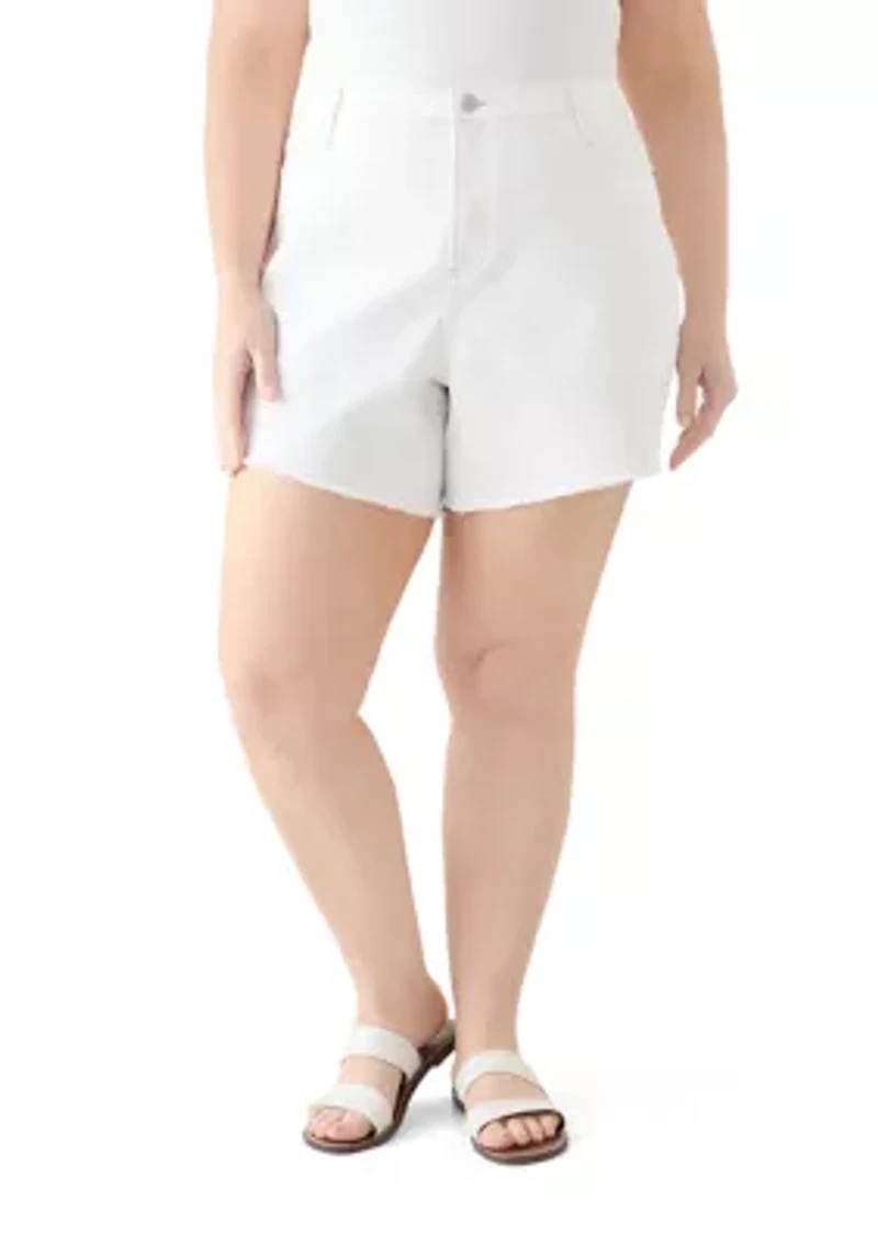 Plus Frayed Hem Longline Denim Shorts