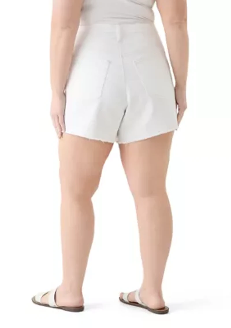 Plus Frayed Hem Longline Denim Shorts