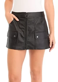 Women's Coated Zip Front Moto Mini Skirt
