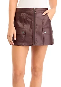 Women's Coated Zip Front Moto Mini Skirt