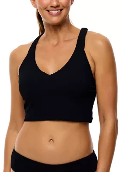 Women's Mini Pucker Rib Kinetic V-Neck Crop Swim Sports Bra