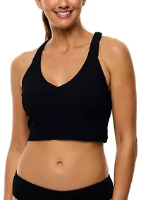 Women's Mini Pucker Rib Kinetic V-Neck Crop Swim Sports Bra