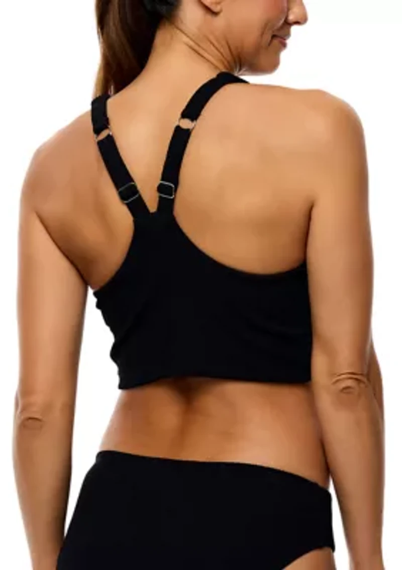 Women's Mini Pucker Rib Kinetic V-Neck Crop Swim Sports Bra