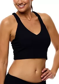 Women's Mini Pucker Rib Kinetic V-Neck Crop Swim Sports Bra