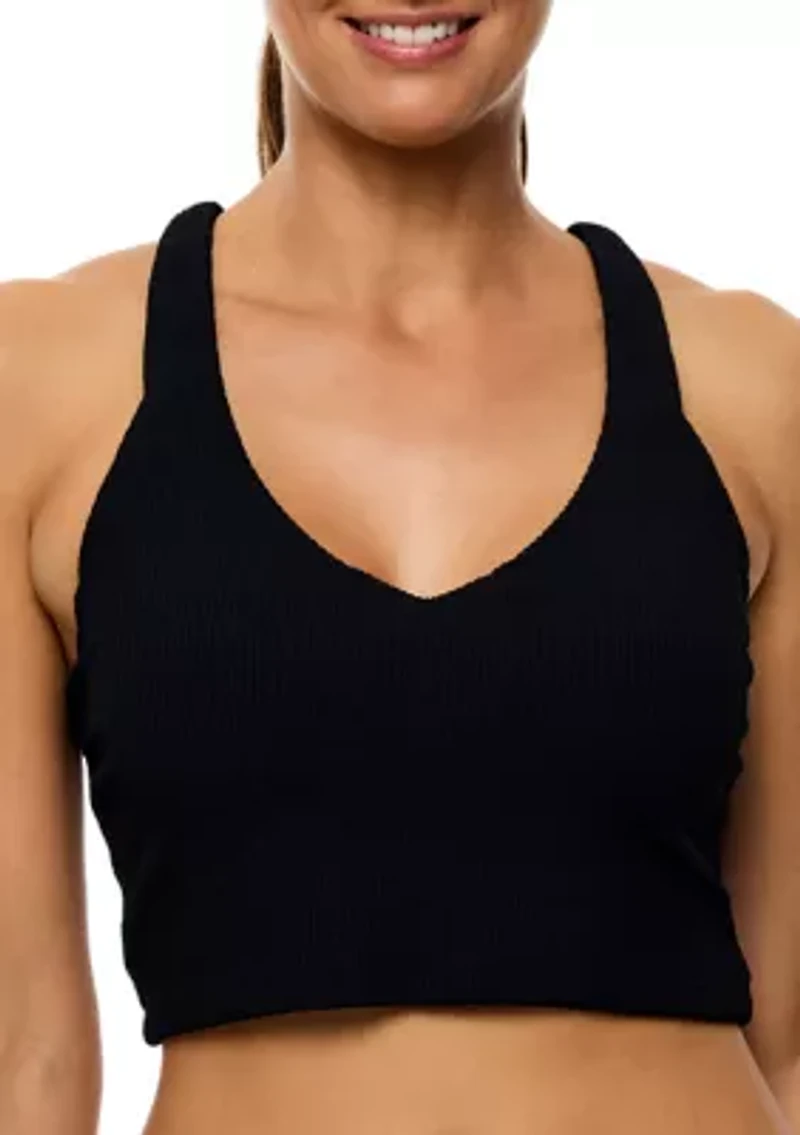 Women's Mini Pucker Rib Kinetic V-Neck Crop Swim Sports Bra