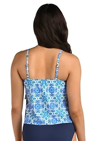 Beachside Tile Tiered Tankini Swim Top