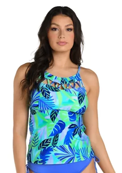 Aegean Tropics Strappy High Neck Tankini Swim Top