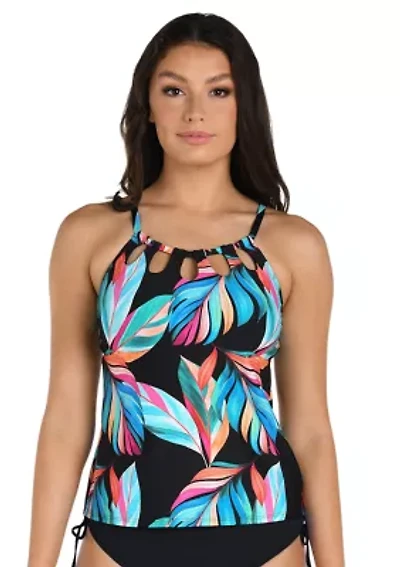 Moonlit Leaf Cutout High Neck Tankini Top