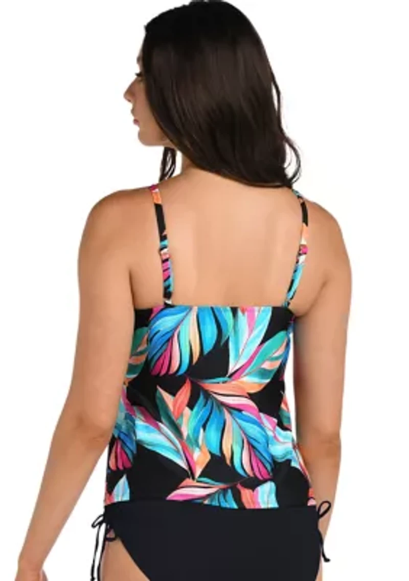 Moonlit Leaf Cutout High Neck Tankini Top