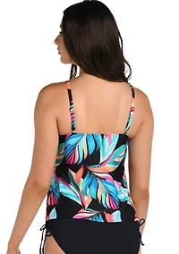 Moonlit Leaf Cutout High Neck Tankini Top