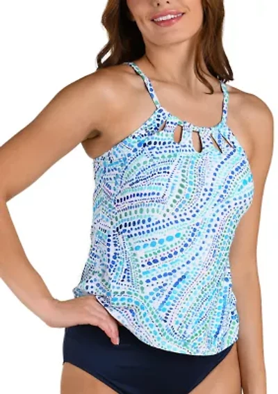 Women's Mosaic Cutout High Neck Tankini Top