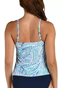 Women's Mosaic Cutout High Neck Tankini Top
