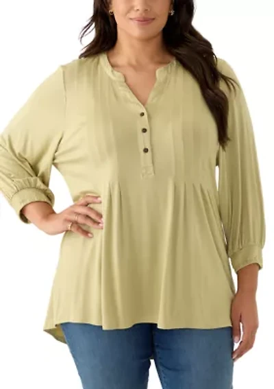 Plus Long Sleeve Henley Tunic