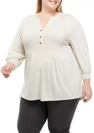 Plus 3/4 Sleeve Henley Tunic
